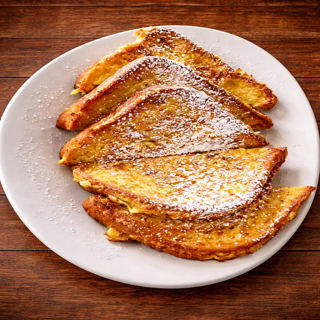 French toast slices with powdered sugar topping
