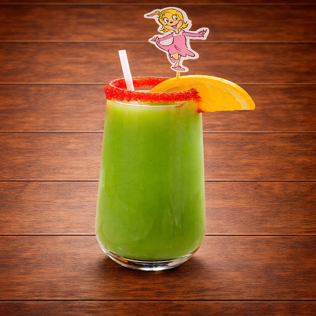 Fresh green juice drink with orange slice garnish